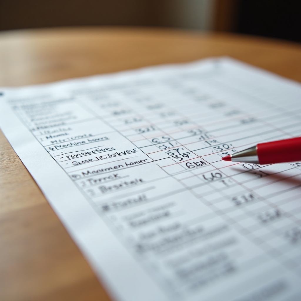 Ausgefülltes Kalkulationsarbeitsblatt eines Handwerkers