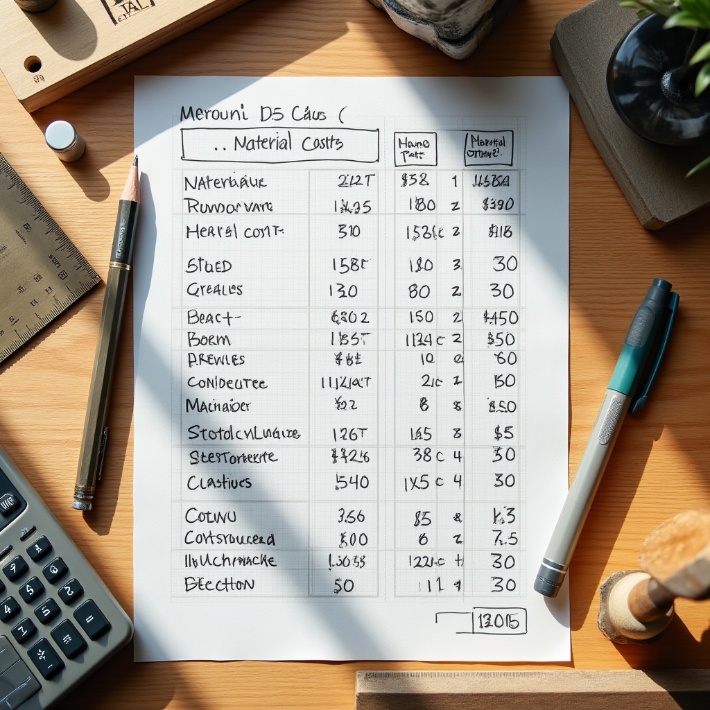 Kalkulationstabelle mit handwerklichen Betriebszahlen