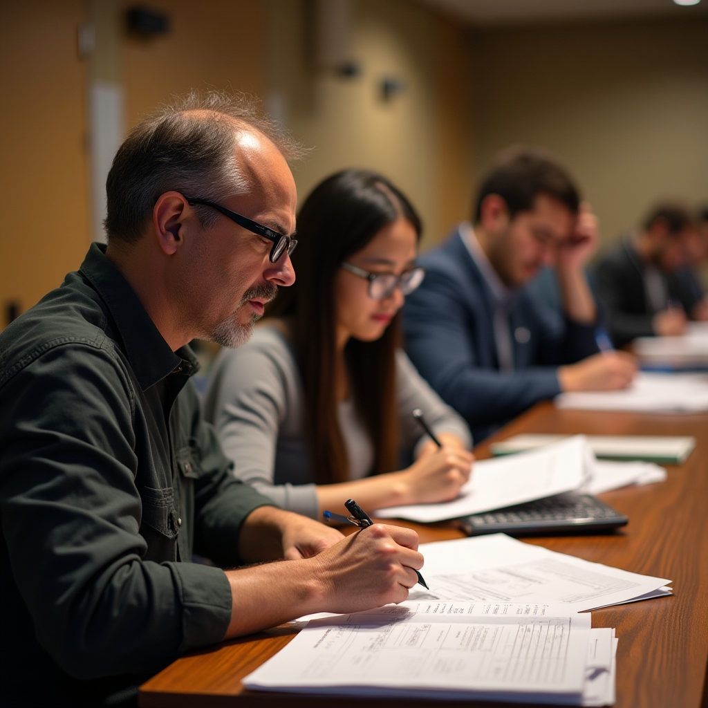 Kursteilnehmer arbeiten gemeinsam an Kalkulationsaufgaben